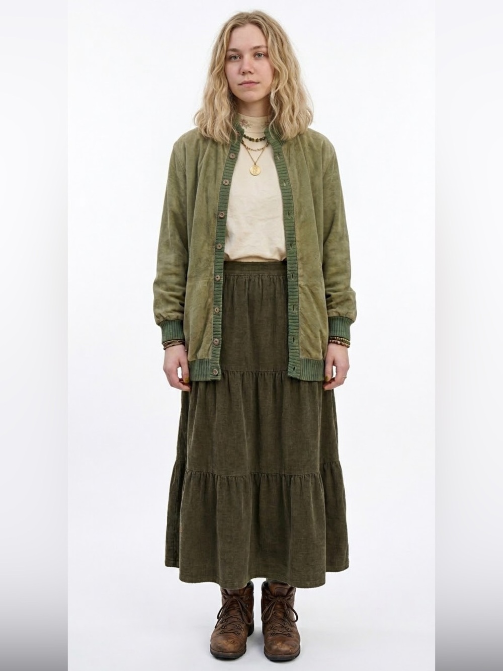 Vintage Retro Sage Green Bomber Jacket Genuine Suede Goblincore Earthy Boho Boxy